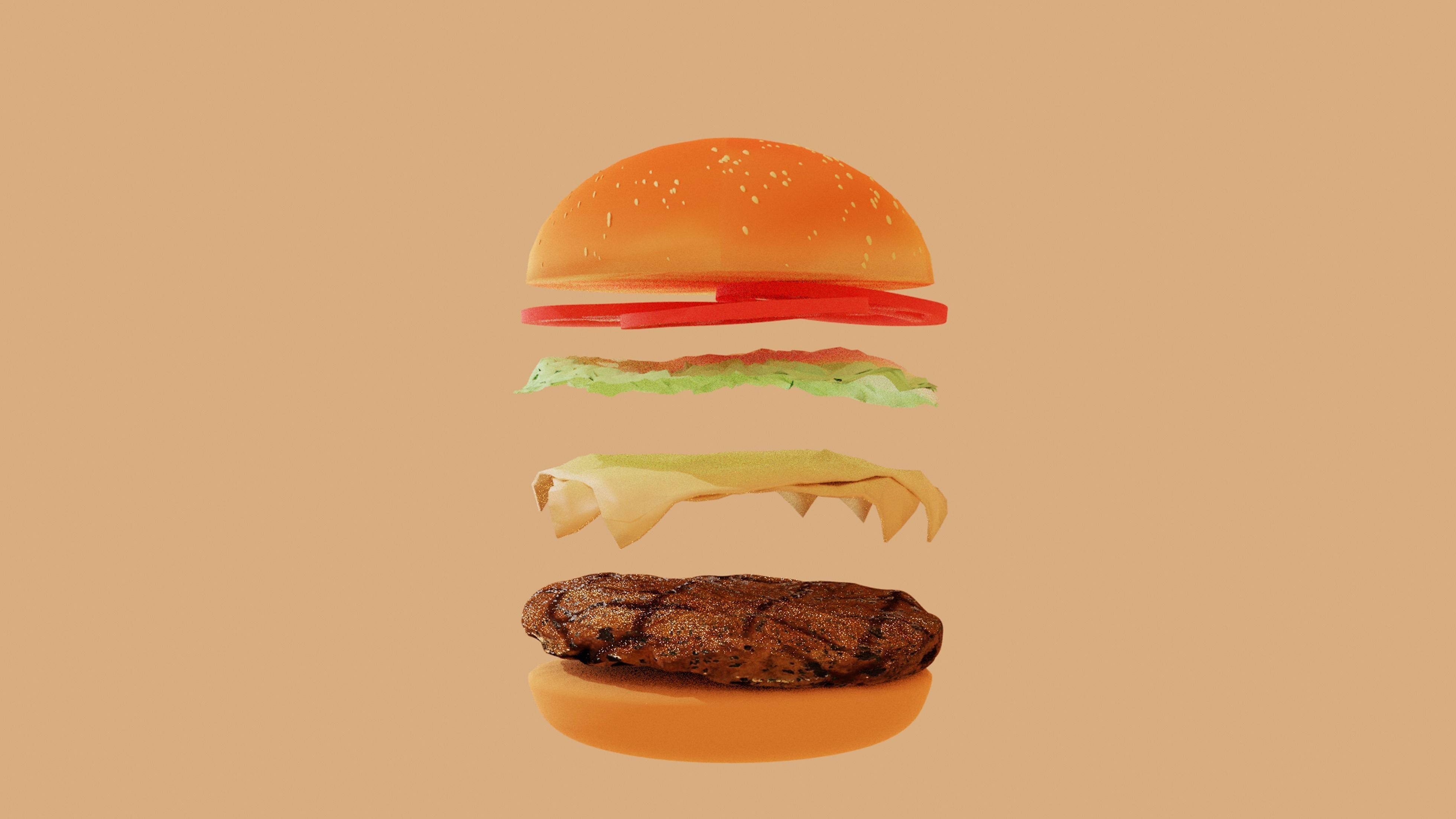 Big tasty burger with beef cutlet Hamburger Cheeseburger 3D model_4