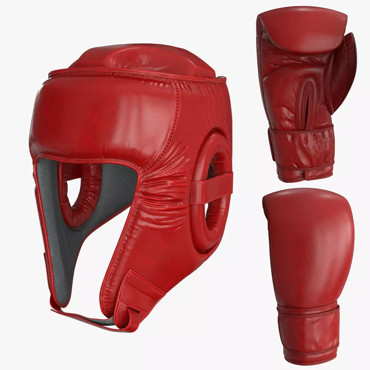 3D Boxing Gloves Head Guard Collection Low-poly 3D model_0