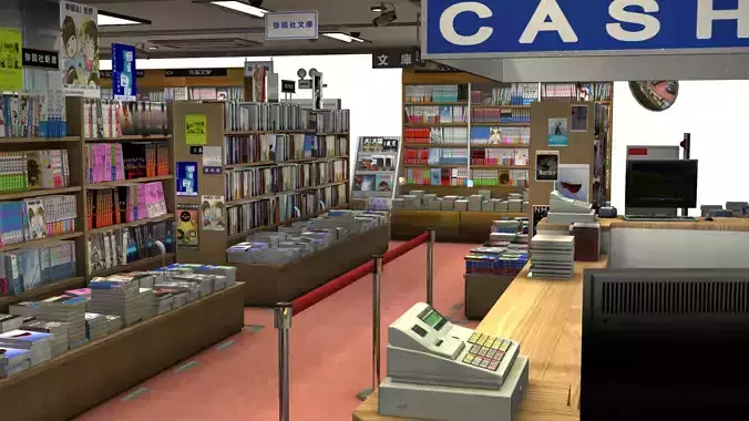 Japan Bookstore 3D Model - Unity Ready 