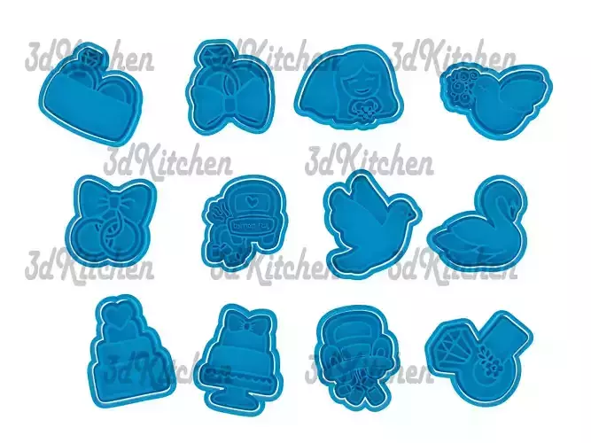 Wedding cookie cutters -fondant STL files 3D print model