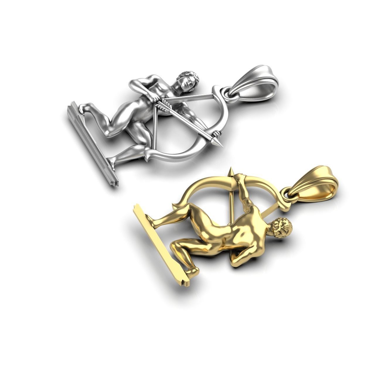 Sagittarius 2 silver pendant with figure of man holding bow a... 3D print model_11