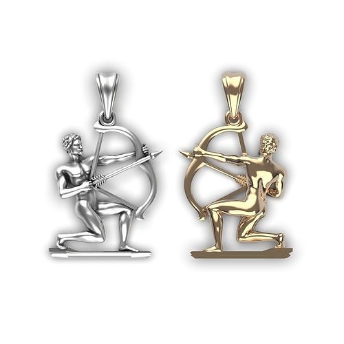 Sagittarius 2 silver pendant with figure of man holding bow a... 3D print model