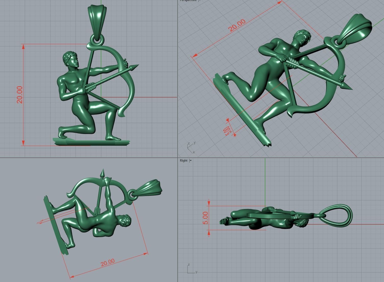 Sagittarius 2 silver pendant with figure of man holding bow a... 3D print model_1