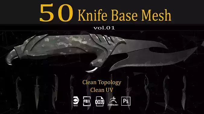 50 knife Base Mesh Clean UV and IMM Brush and  ABR Brush VOL01