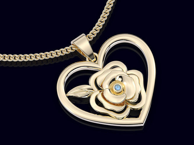 Heart rose pendant sterling gold jewelry printable 3d model 3D print model