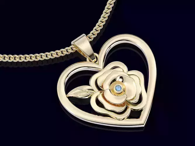 Heart rose pendant sterling gold jewelry printable 3d model 3D print model