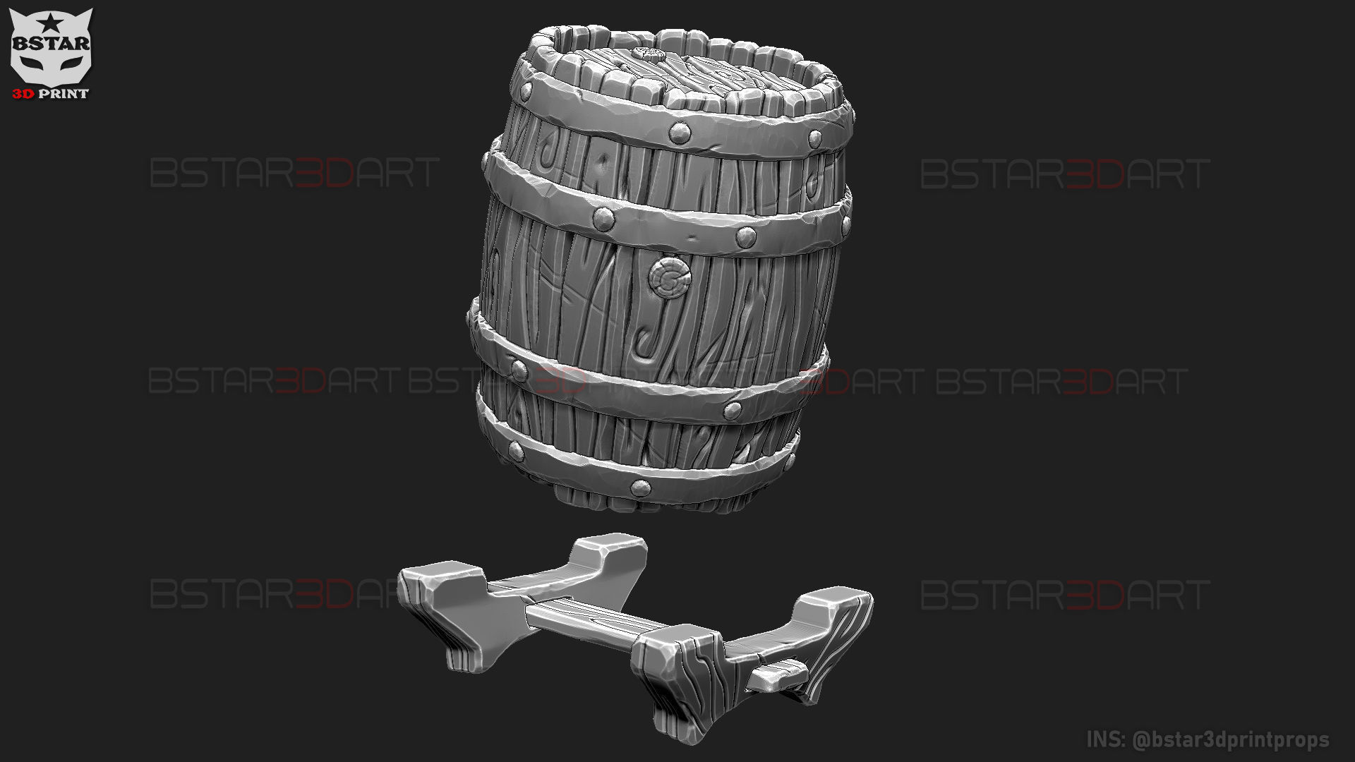 Barrel Vintage Stylized - Stand Base Miniature Figure -Mug -Vase 3D print model_10