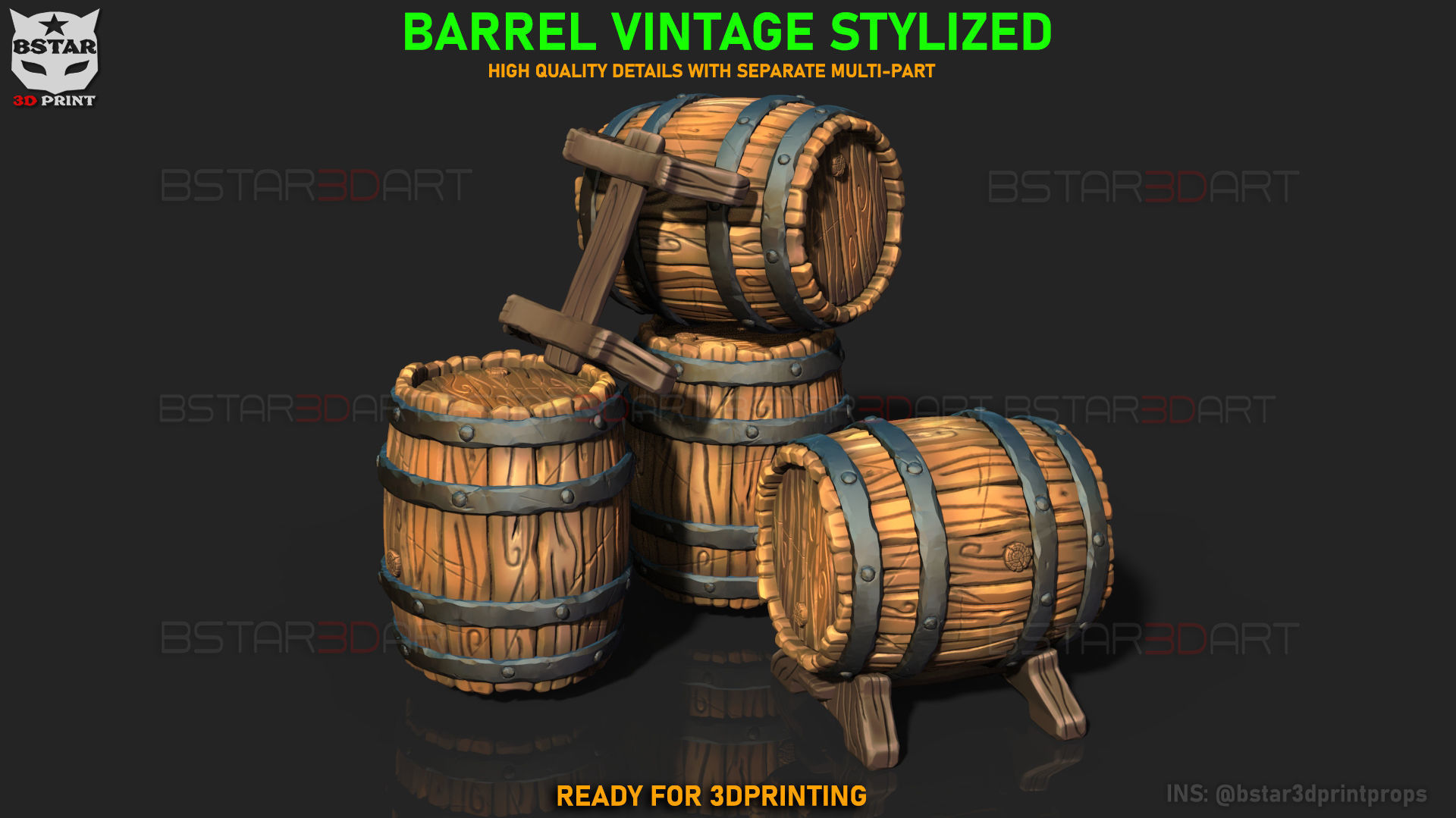 Barrel Vintage Stylized - Stand Base Miniature Figure -Mug -Vase 3D print model_1