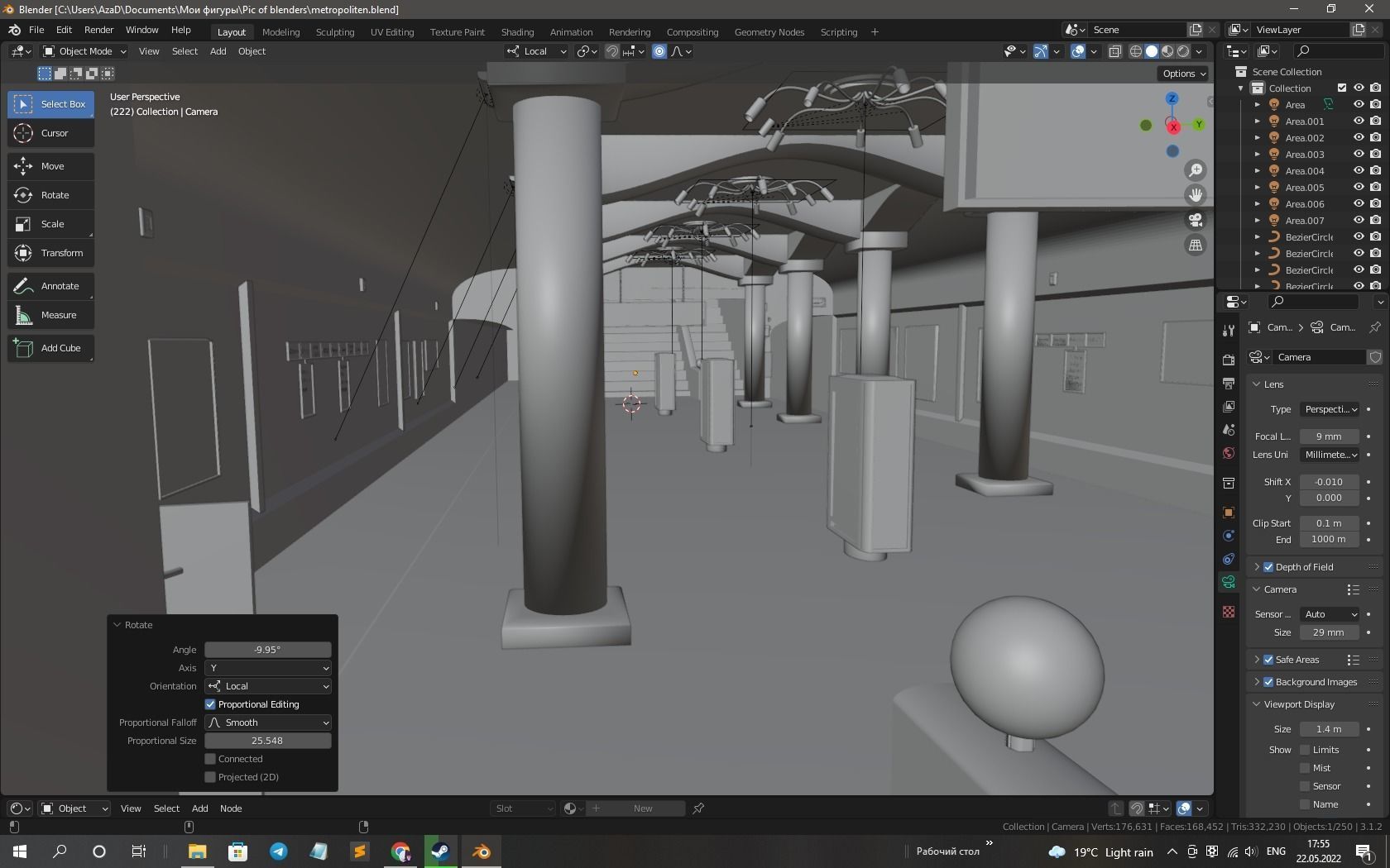 Subway station with columns and lights Free 3D model_5