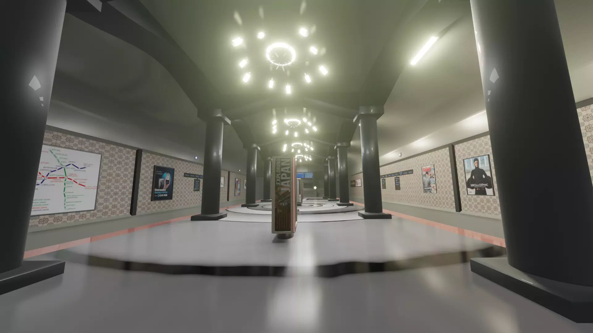 Subway station with columns and lights Free 3D model_0