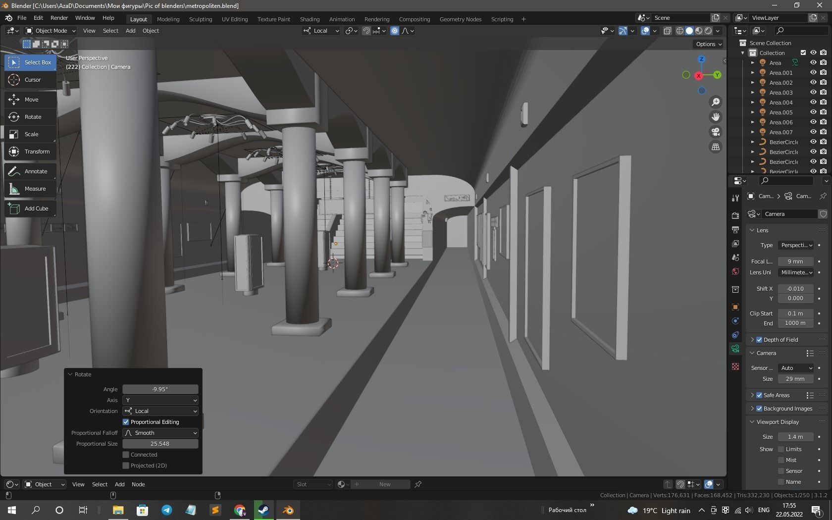 Subway station with columns and lights Free 3D model_6