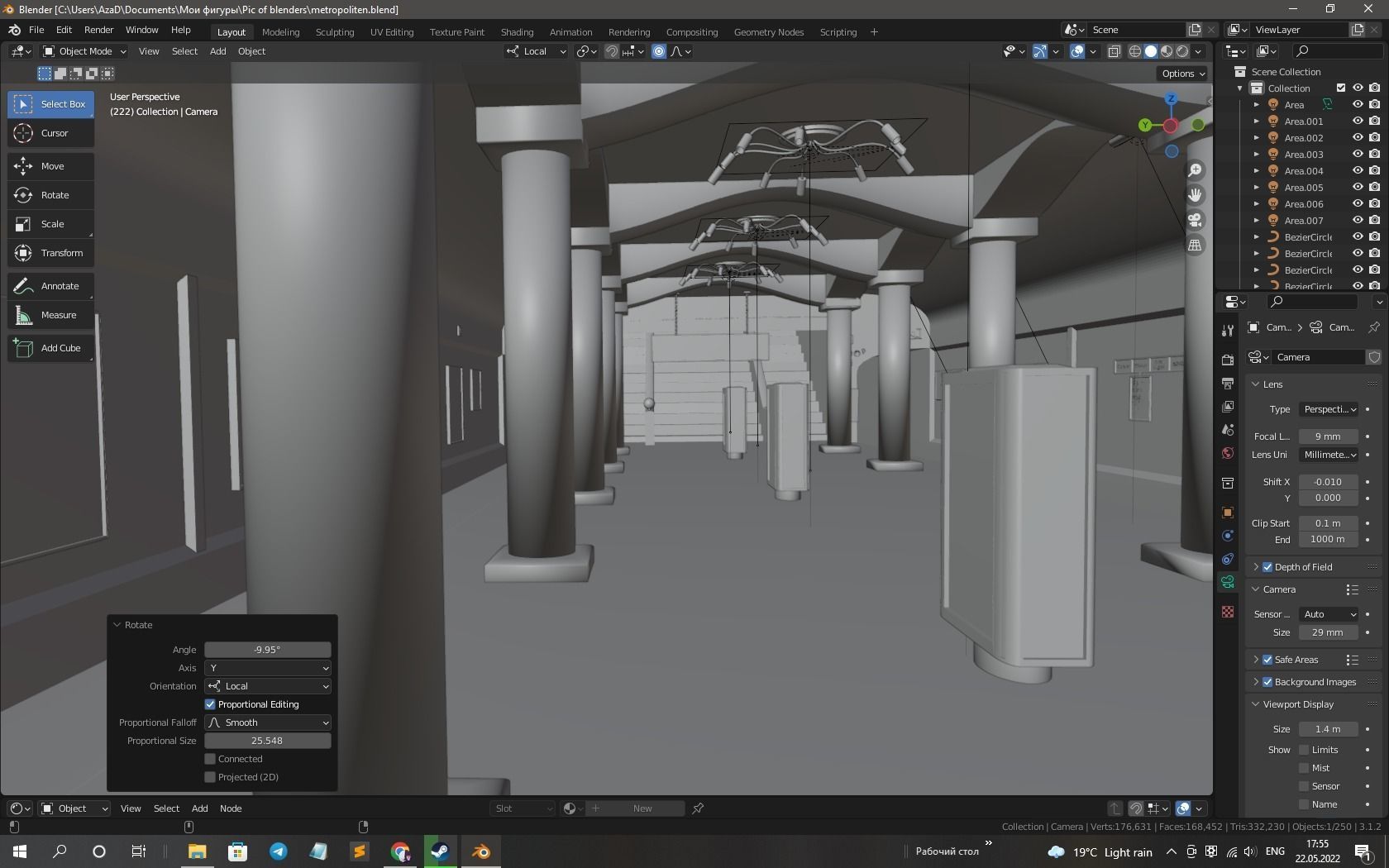 Subway station with columns and lights Free 3D model_4