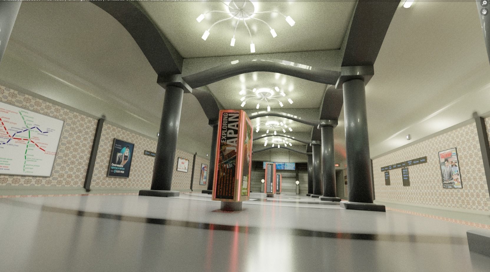 Subway station with columns and lights Free 3D model_3