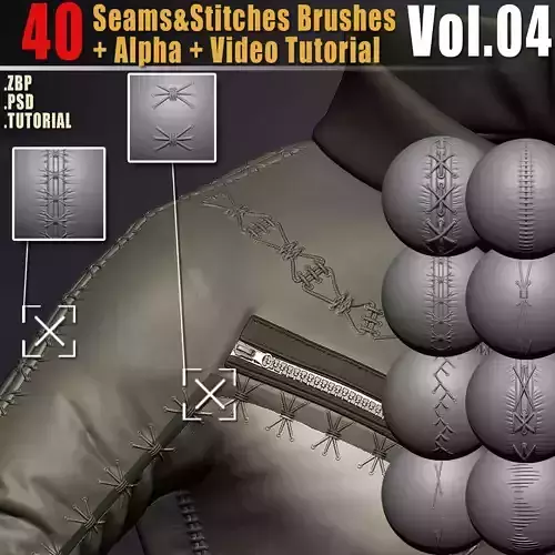 40 Seams And Stitches Brushes Alpha  Video Tutorial Vol04