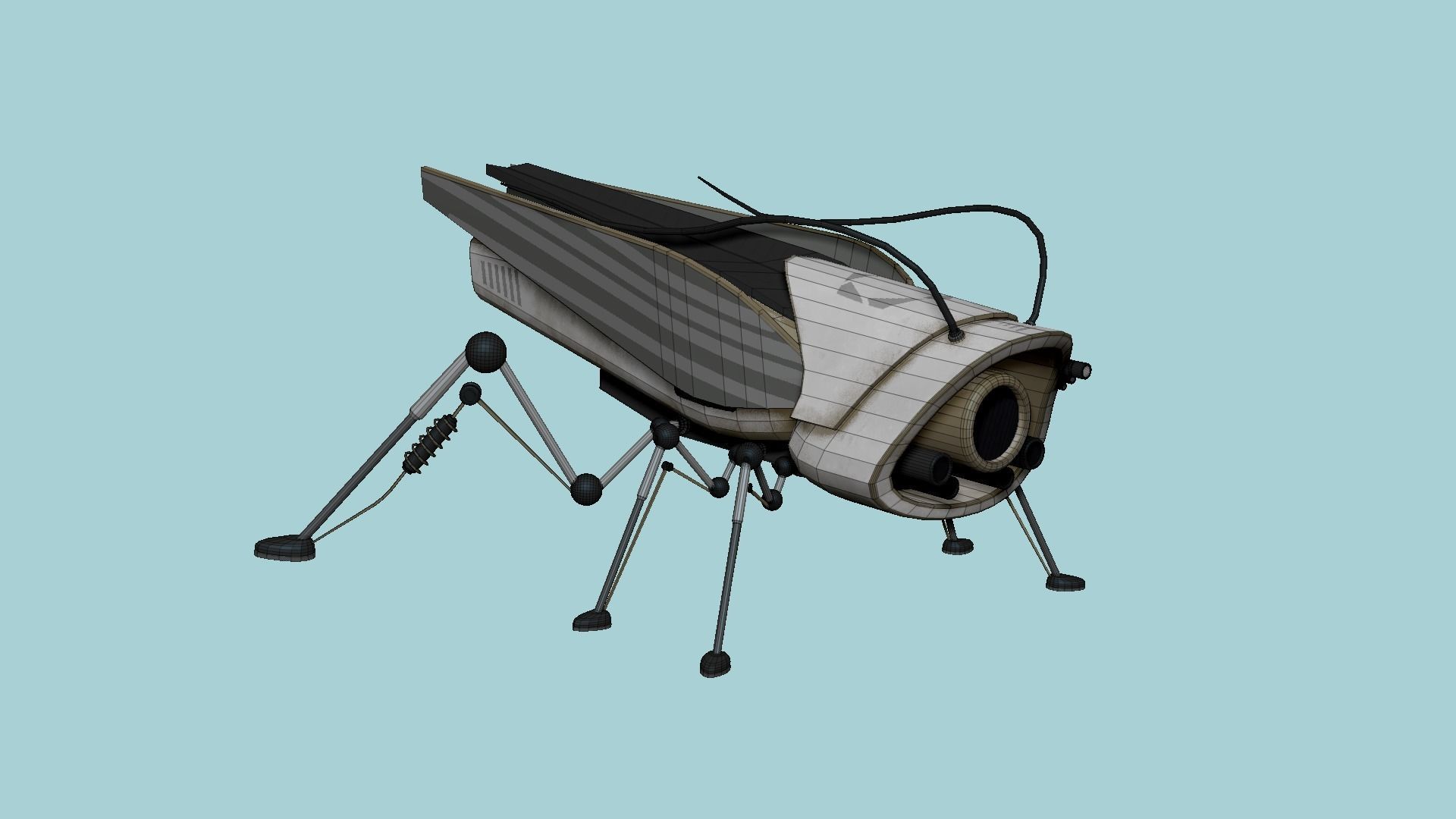 Insect Robot F07 White Black - SciFi Character Design Low-poly 3D model_6