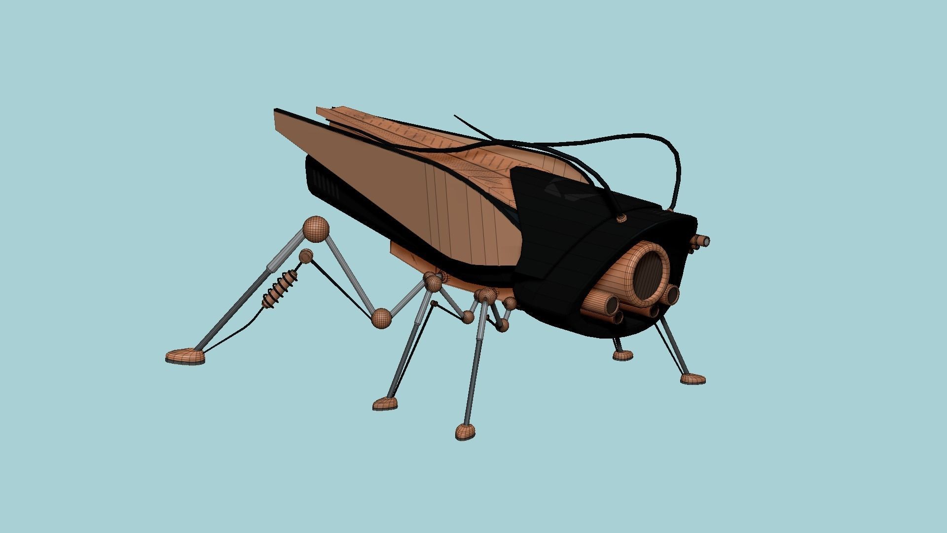 Insect Robot F08 Black Copper - SciFi Character Design Low-poly 3D model_6