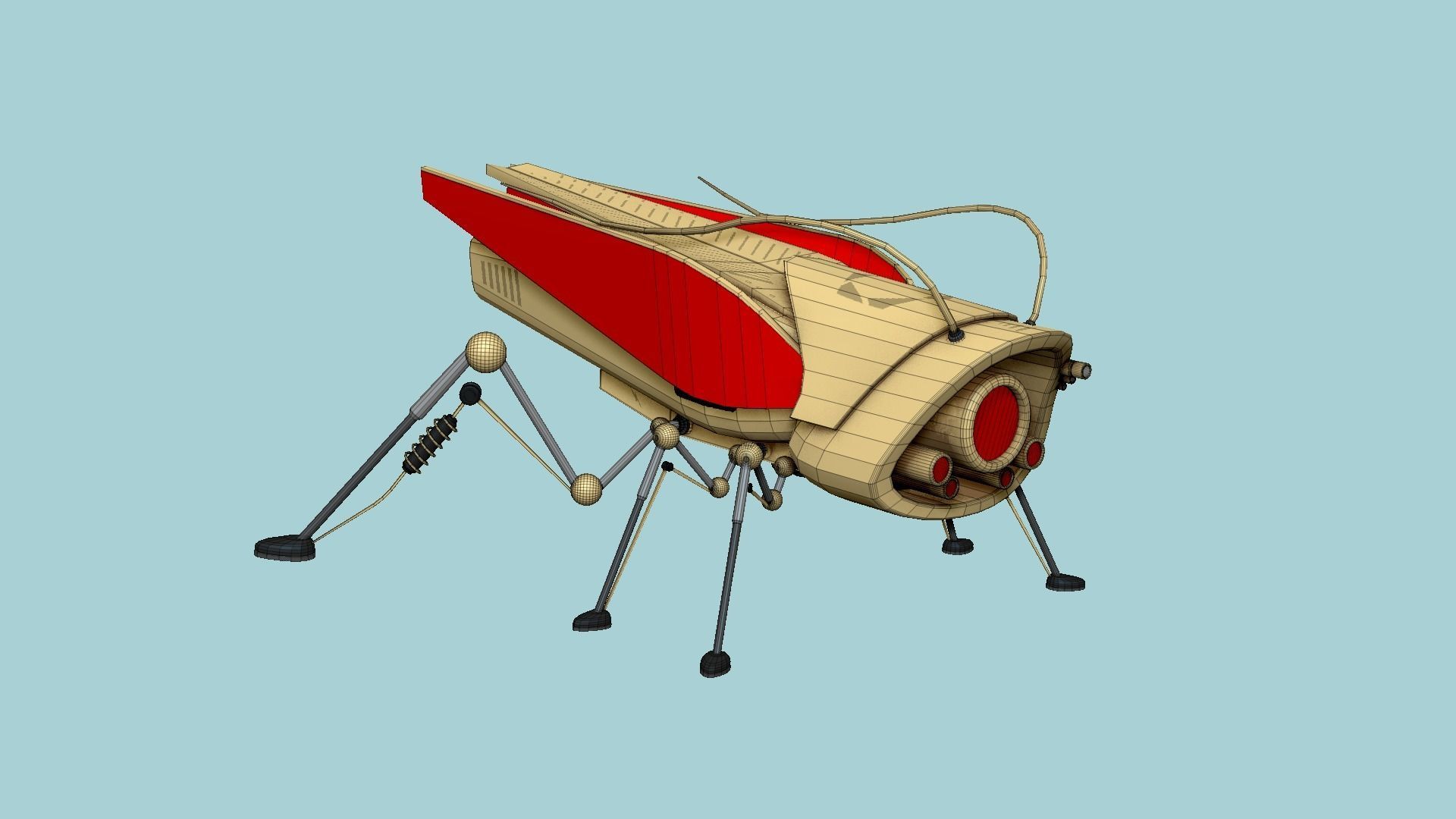 Insect Robot F09 Golden - SciFi Character Design Low-poly 3D model_6