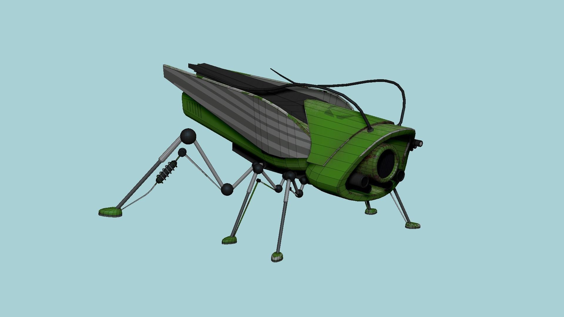 Insect Robot F10 Green - SciFi Character Design Low-poly 3D model_6