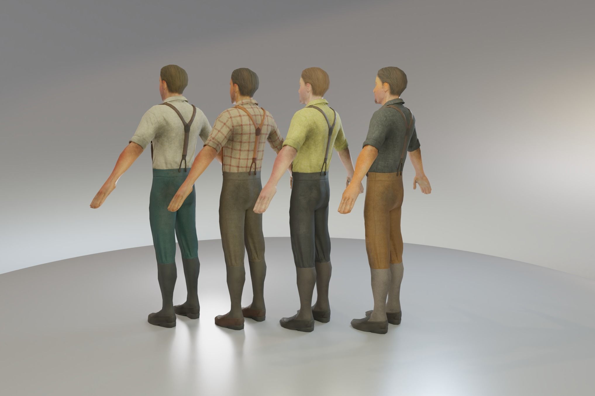 Low Poly Victorian Men Low-poly 3D model_1