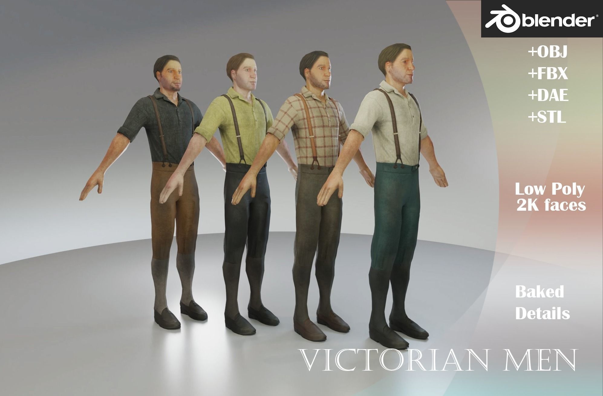 Low Poly Victorian Men Low-poly 3D model_11