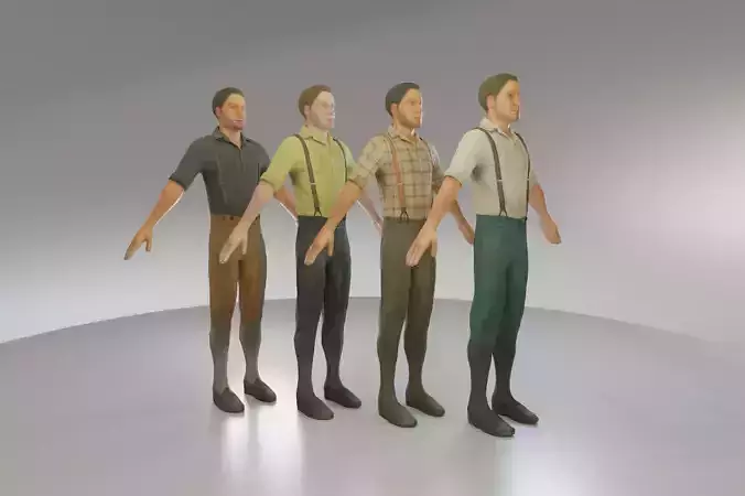 Low Poly Victorian Men Low-poly 3D model
