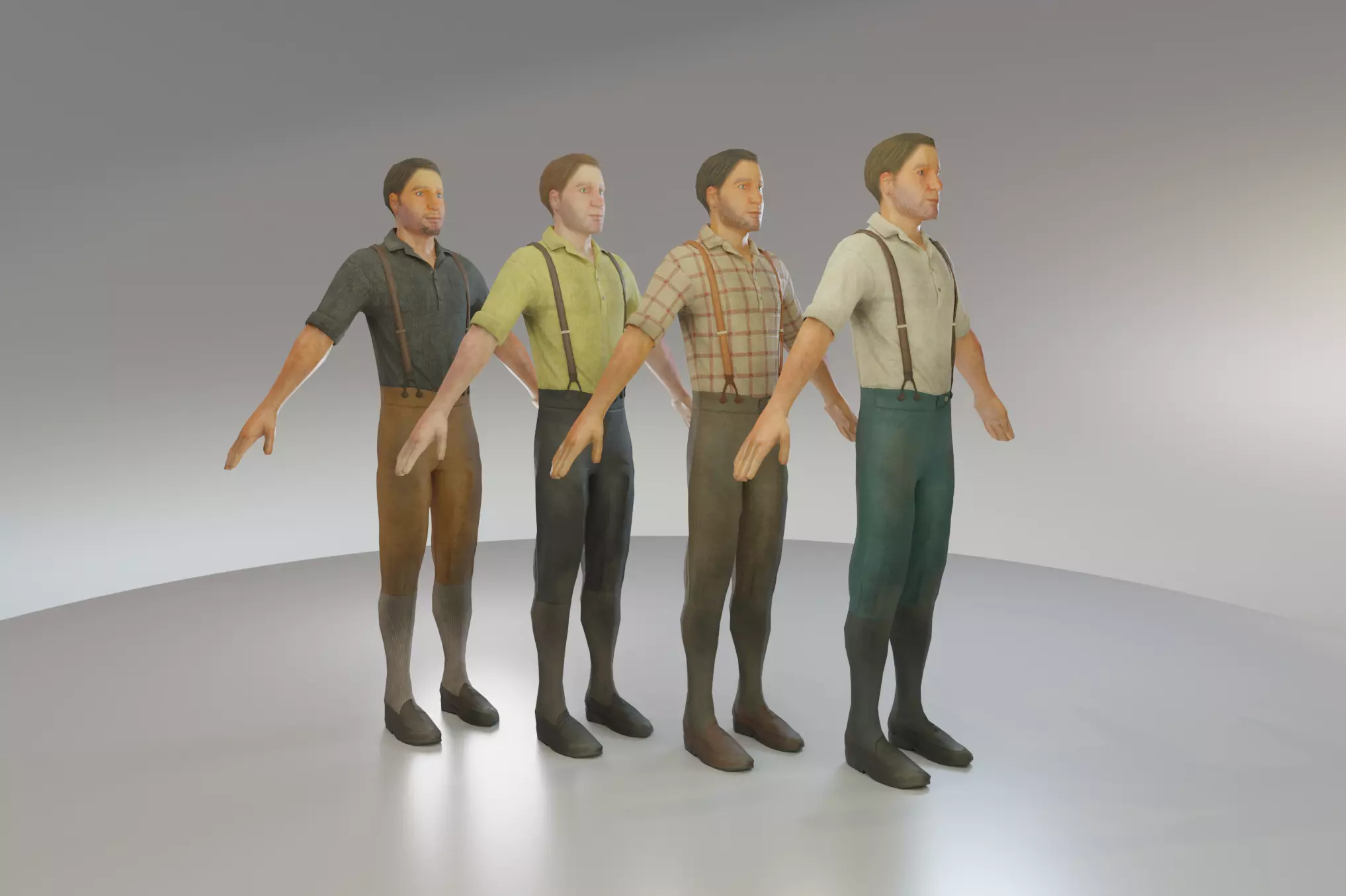 Low Poly Victorian Men Low-poly 3D model_0