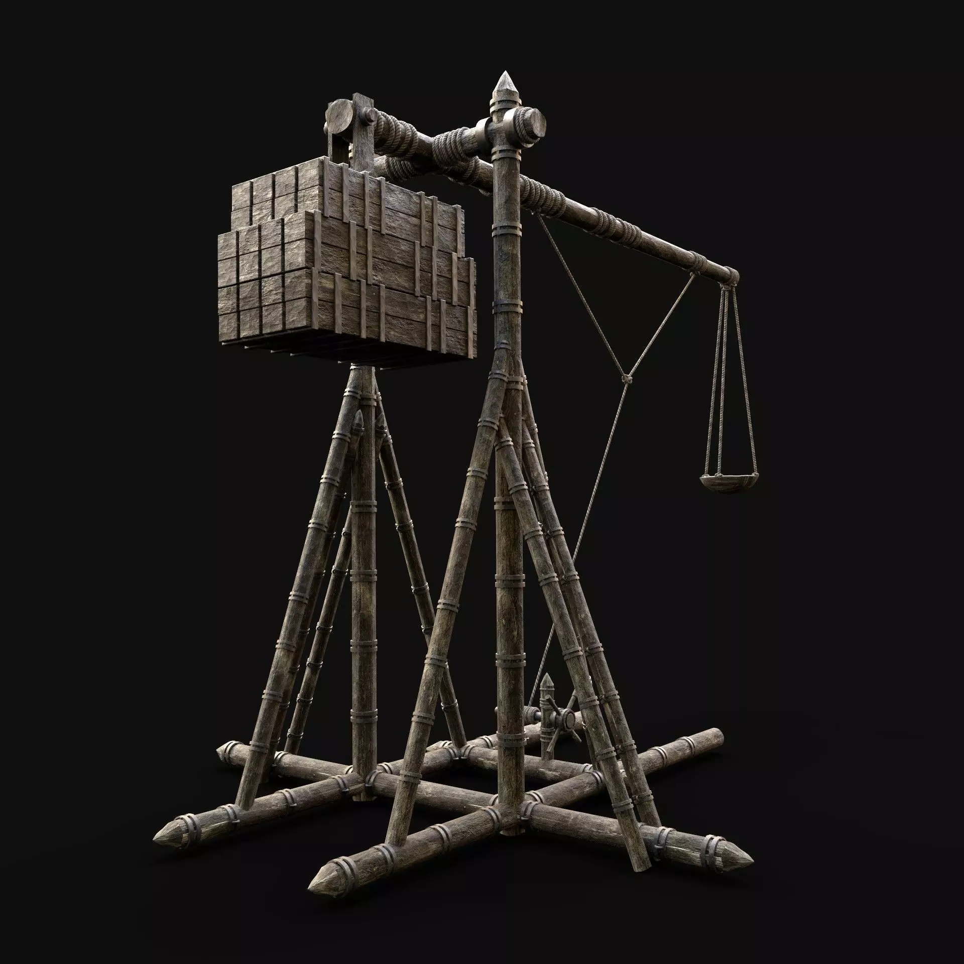 TREBUCHET WAR MACHINE MEDIEVAL CONSTRUCTION SIEGE ENGINE BATTLE Low-poly 3D model