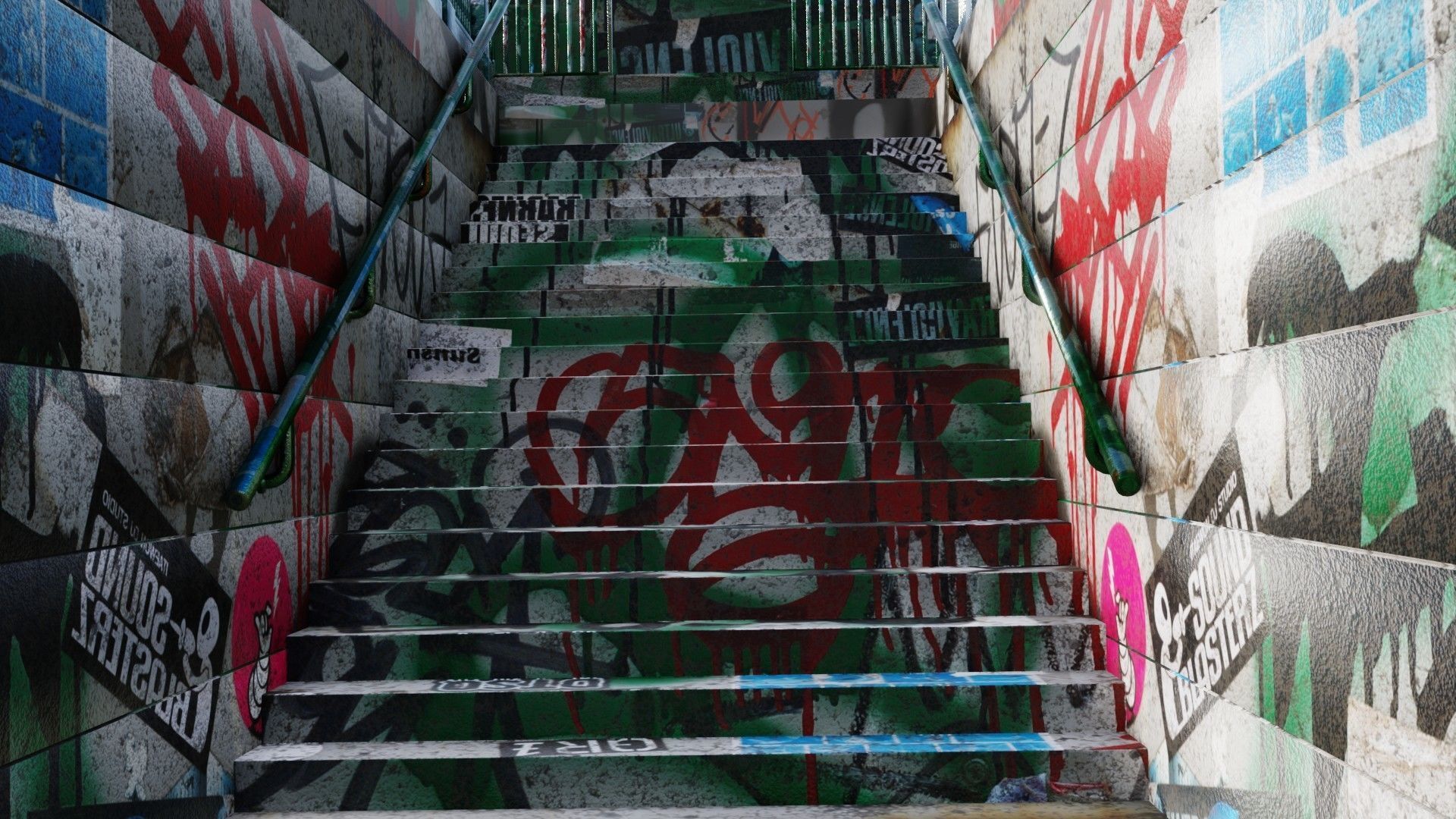 Hallway with Graffiti Low-poly 3D model_5