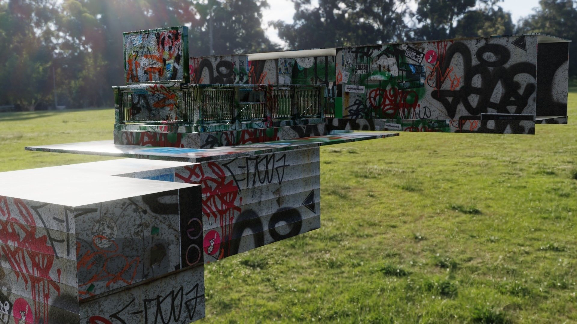 Hallway with Graffiti Low-poly 3D model_7