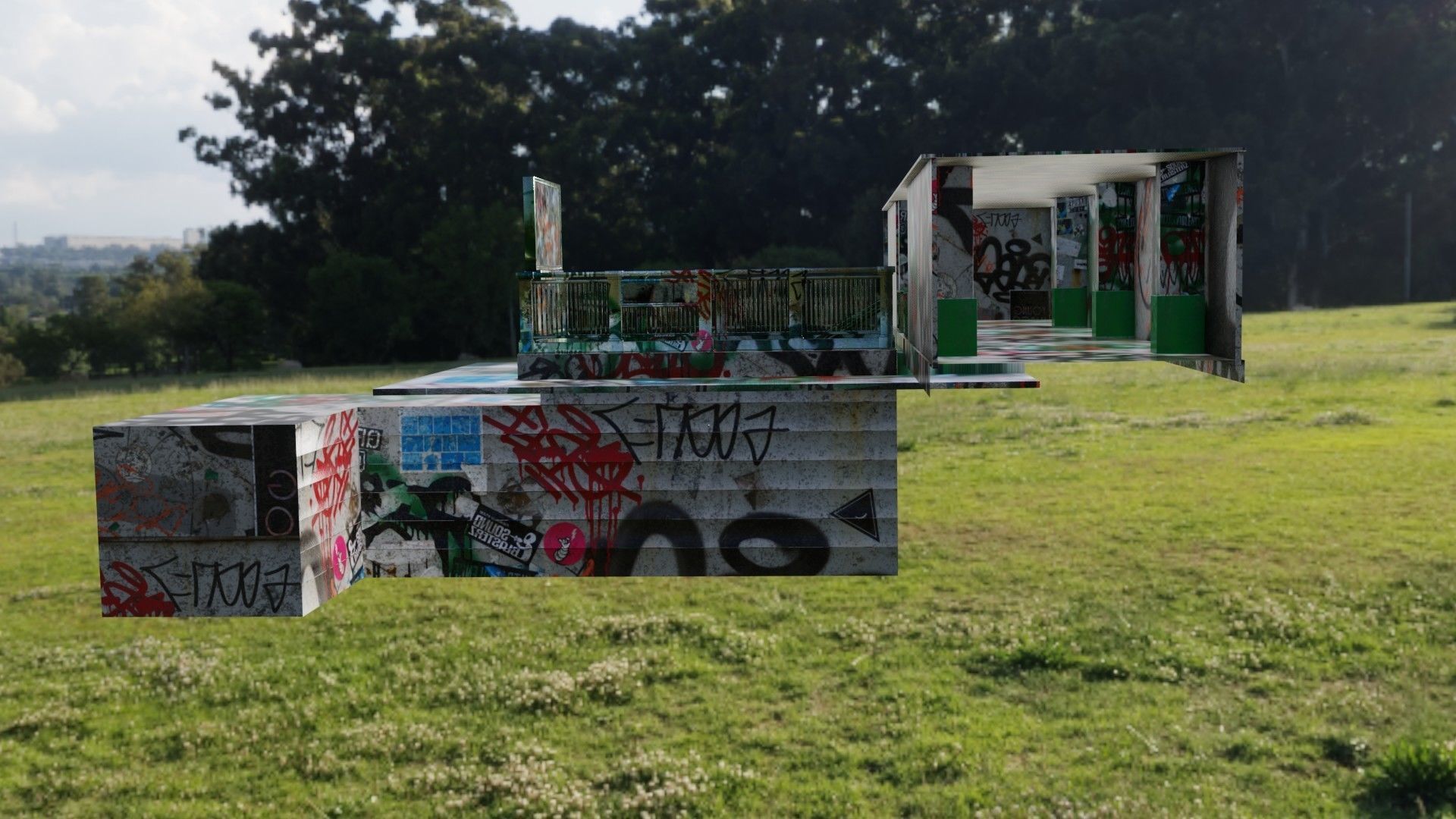 Hallway with Graffiti Low-poly 3D model_8