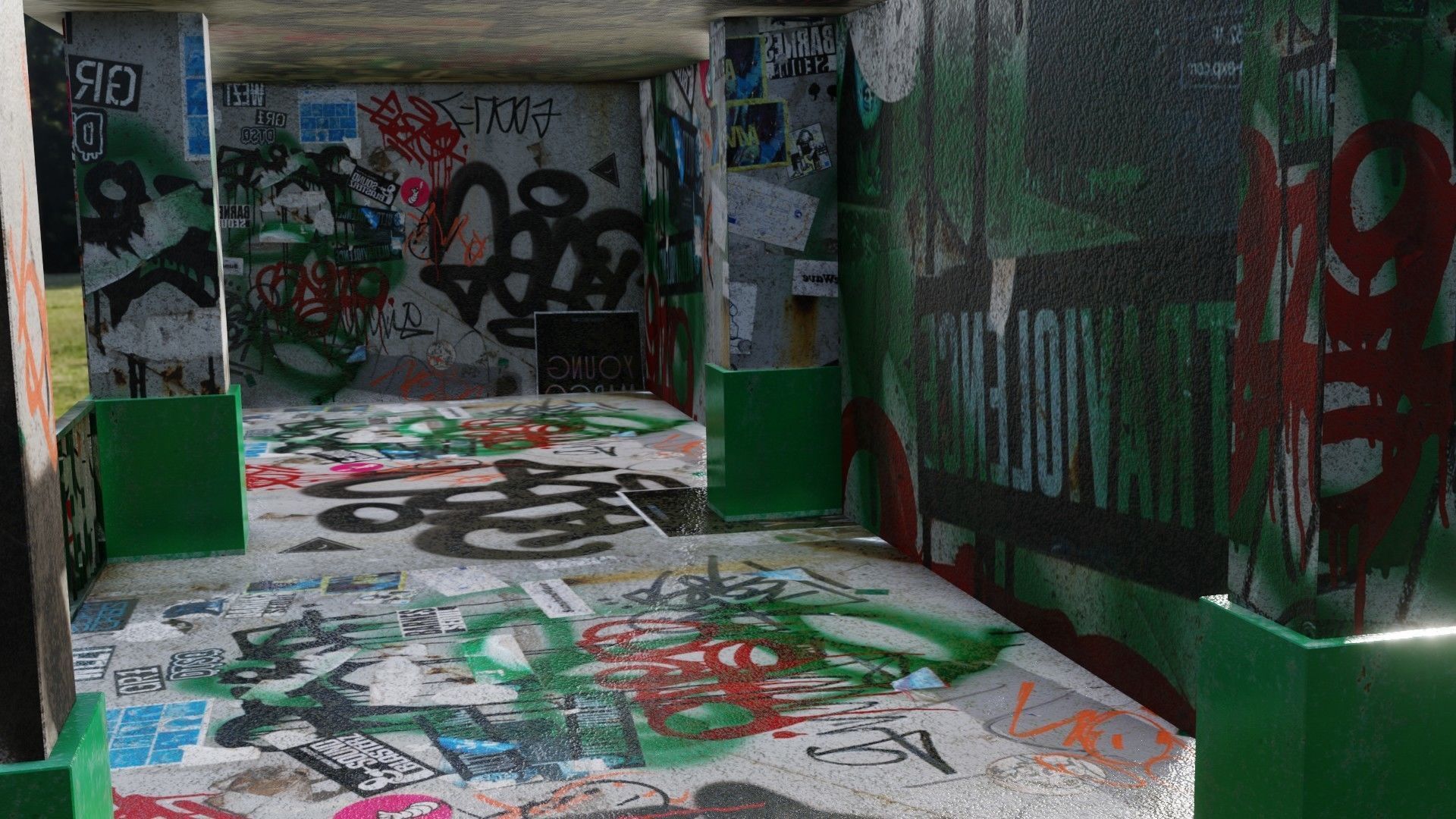 Hallway with Graffiti Low-poly 3D model_3