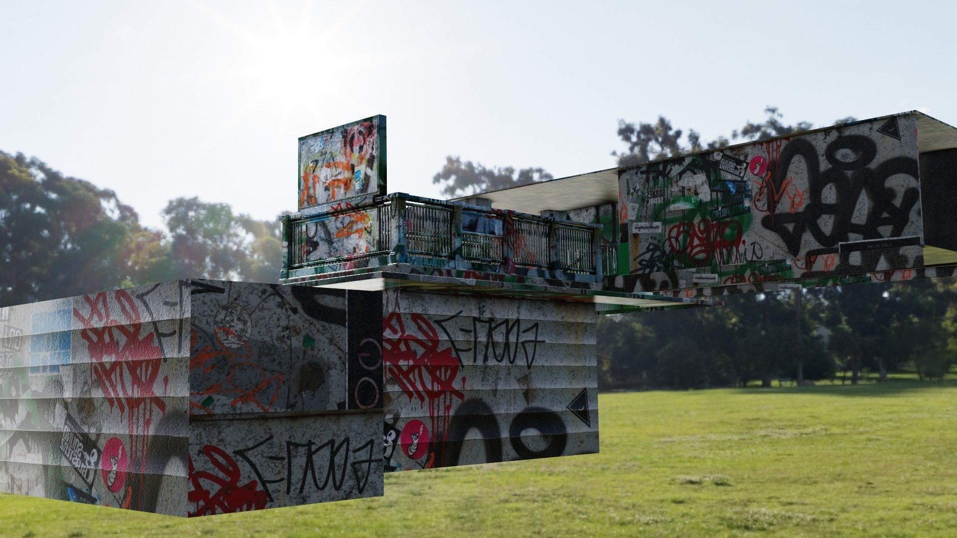 Hallway with Graffiti Low-poly 3D model_10