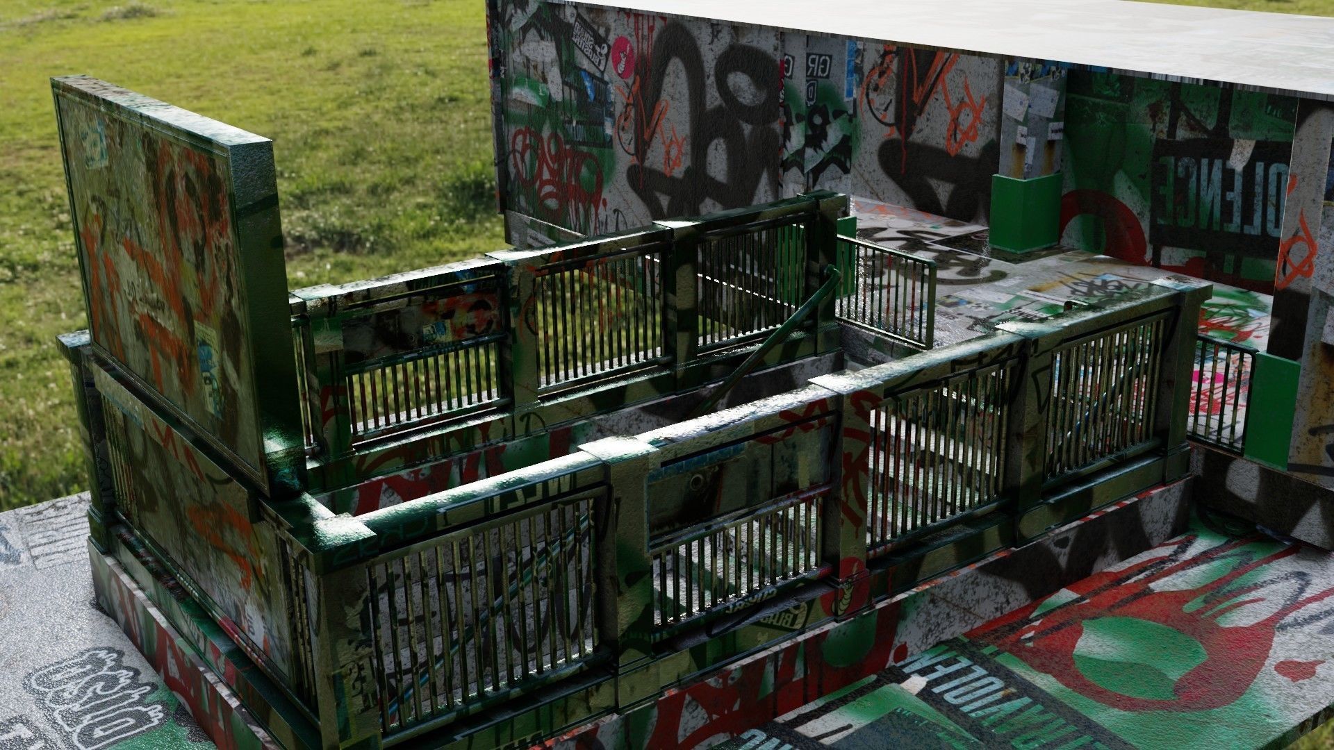 Hallway with Graffiti Low-poly 3D model_12