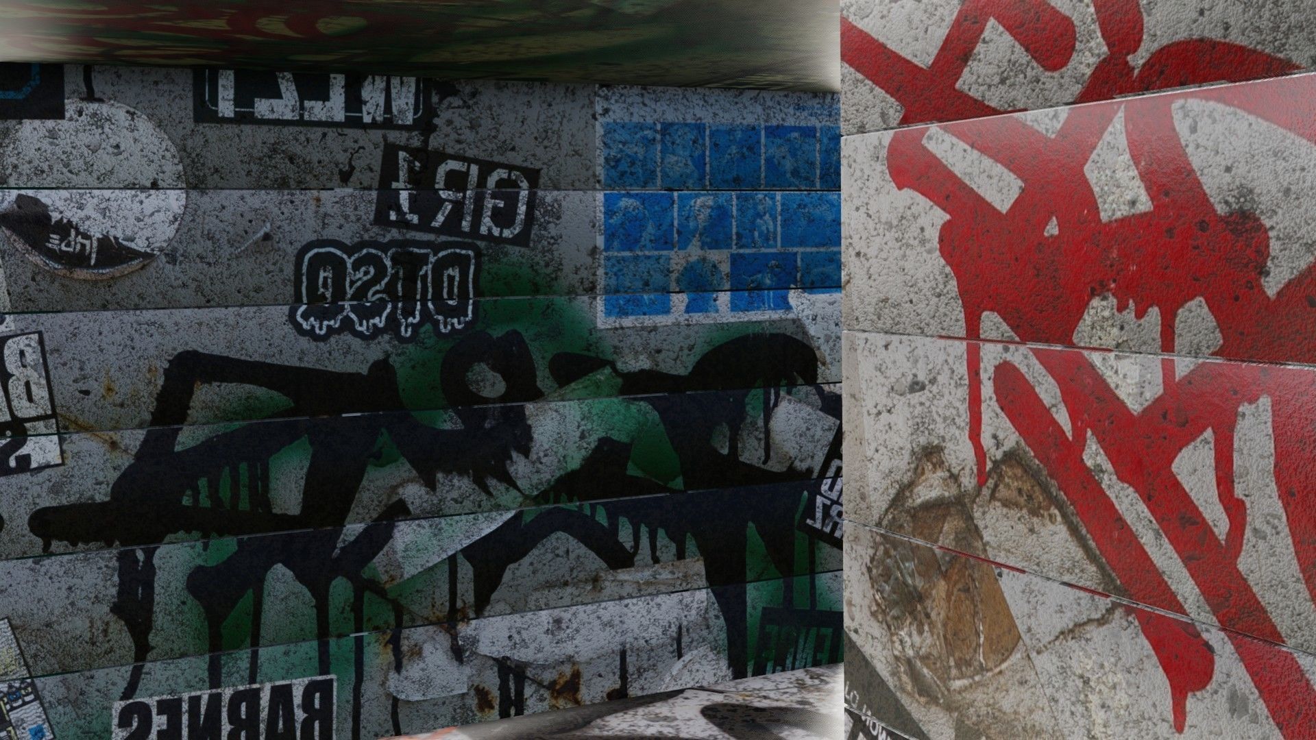 Hallway with Graffiti Low-poly 3D model_6