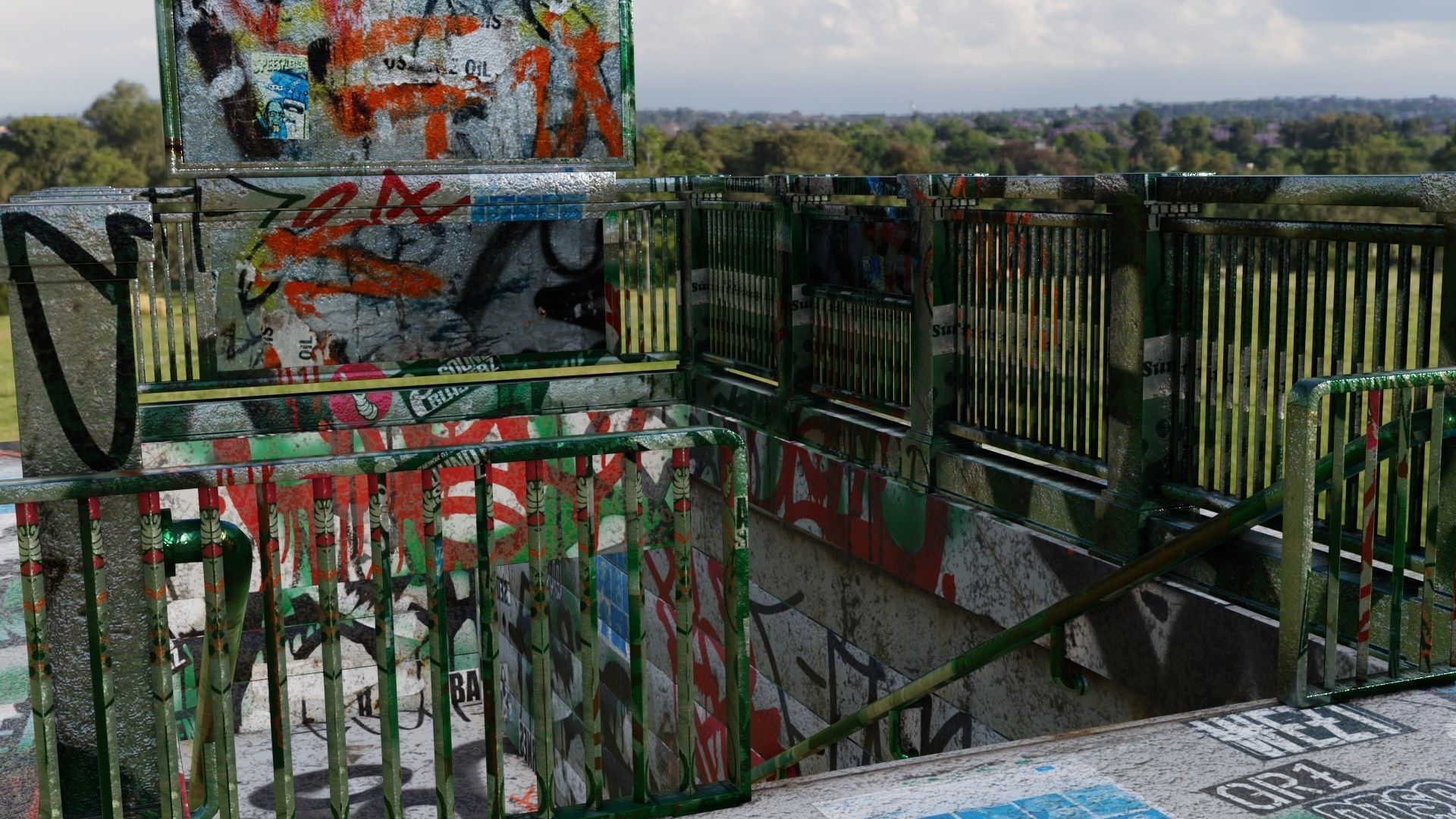 Hallway with Graffiti Low-poly 3D model_1