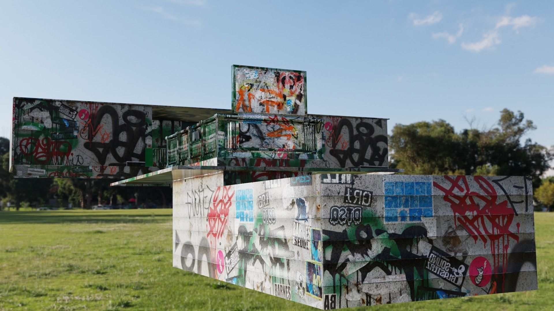 Hallway with Graffiti Low-poly 3D model_11