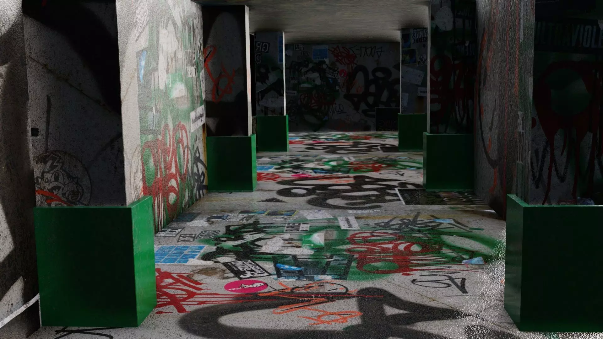 Hallway with Graffiti Low-poly 3D model_0