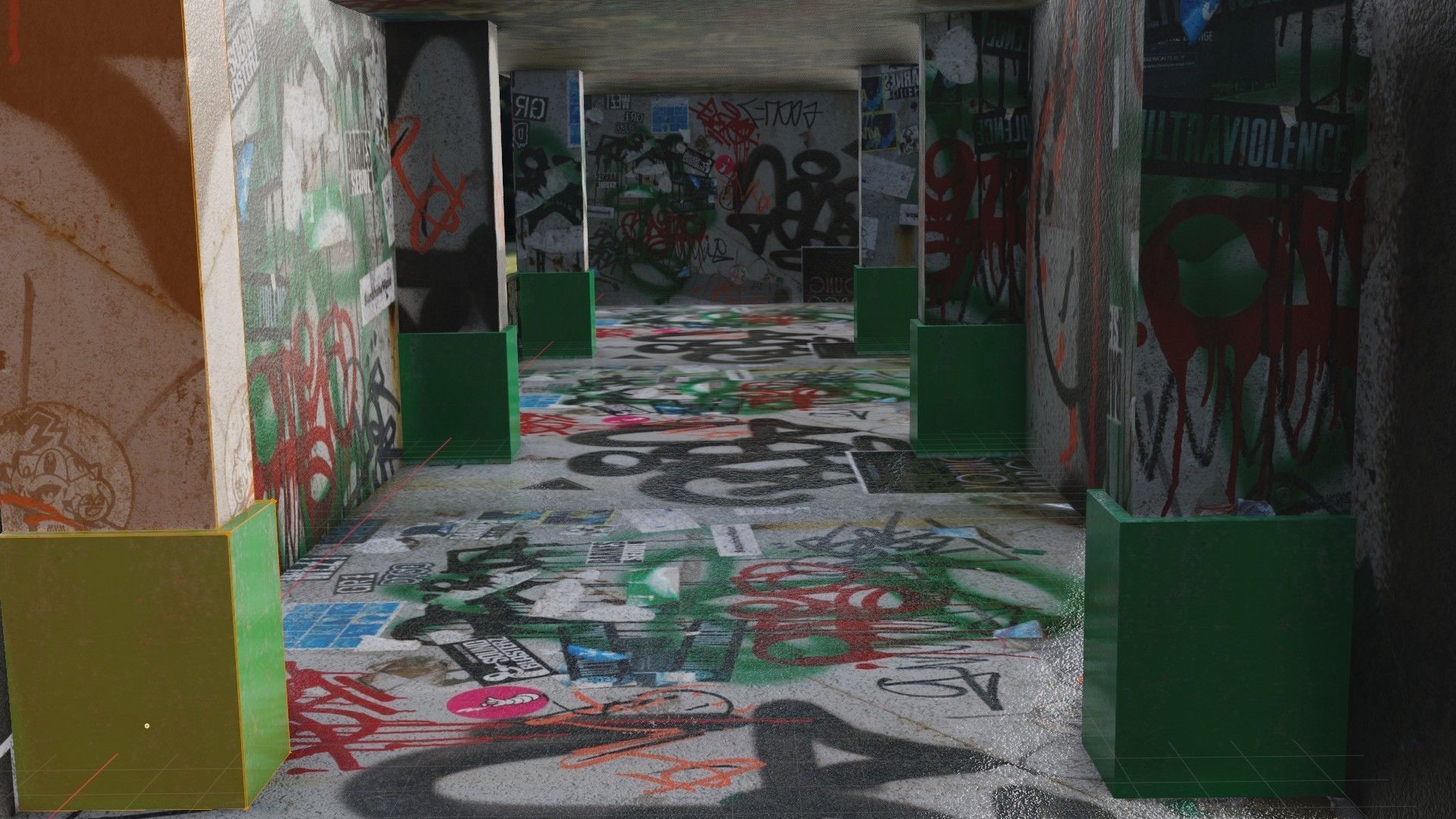 Hallway with Graffiti Low-poly 3D model_13