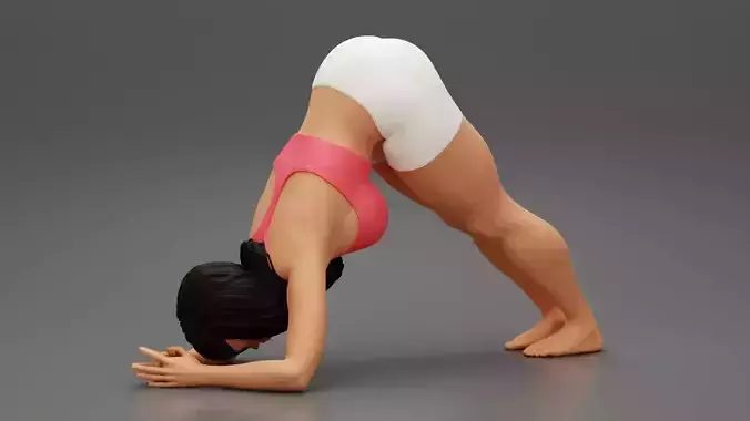 Sporty Woman Practicing Yoga Downward Facing Dog Pose 3D print model