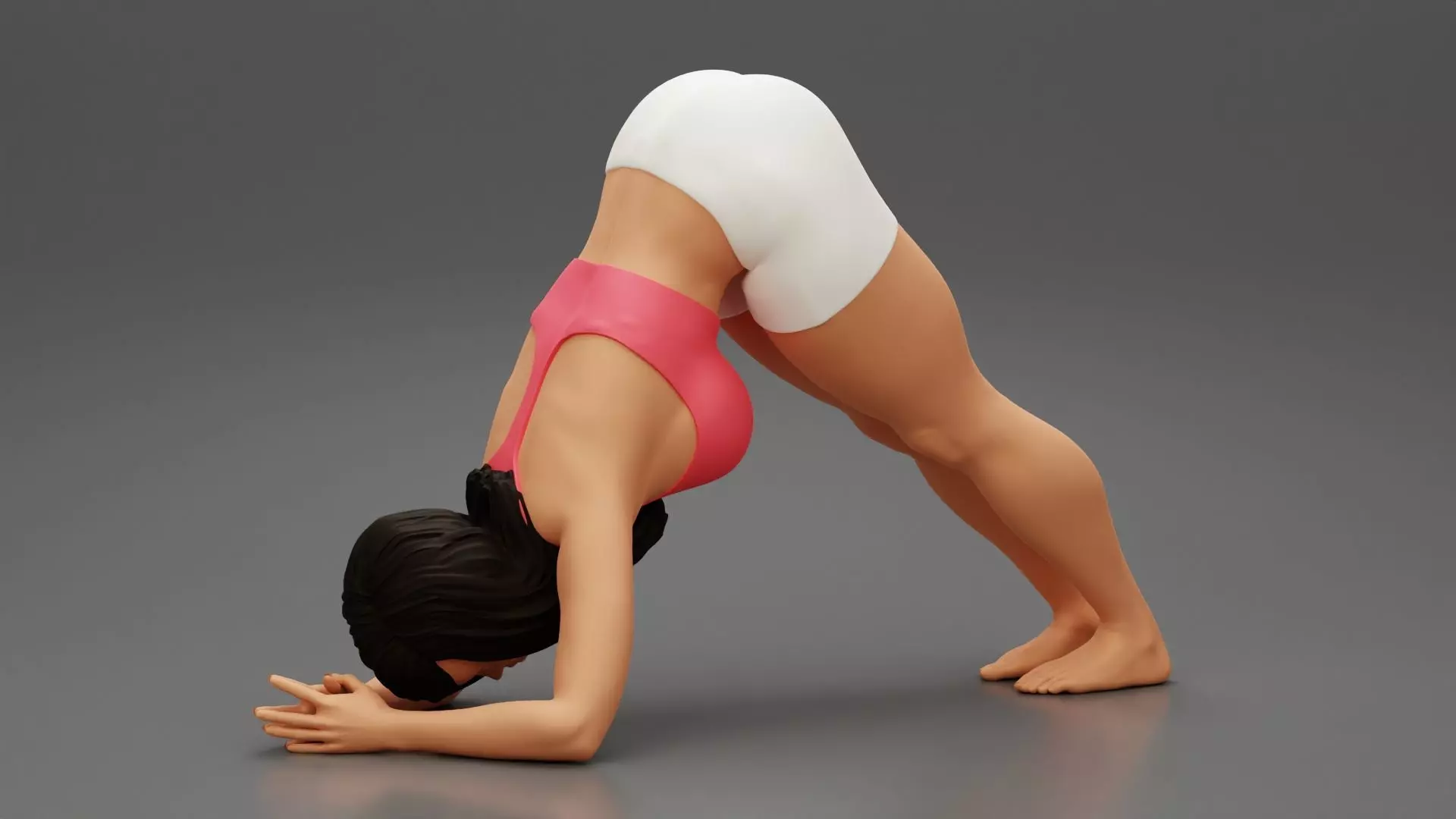 Sporty Woman Practicing Yoga Downward Facing Dog Pose 3D print model_0