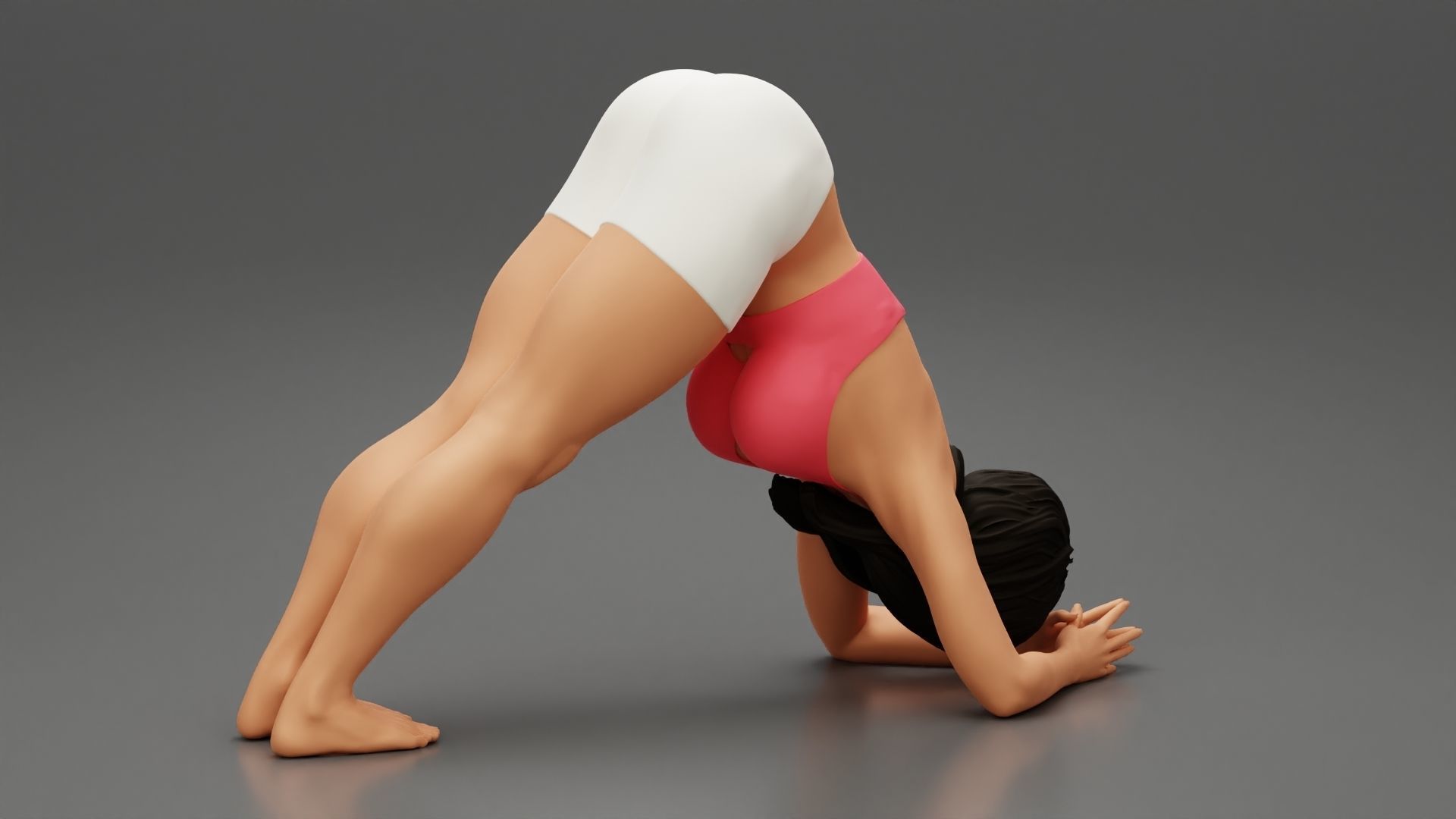 Sporty Woman Practicing Yoga Downward Facing Dog Pose 3D print model_3