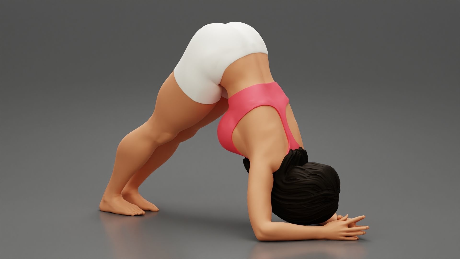 Sporty Woman Practicing Yoga Downward Facing Dog Pose 3D print model_2