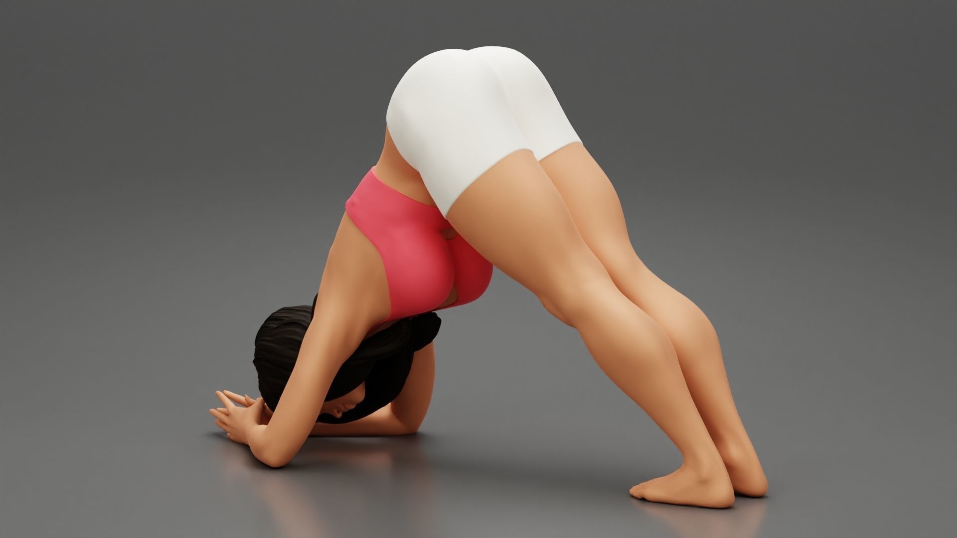 Sporty Woman Practicing Yoga Downward Facing Dog Pose 3D print model_5