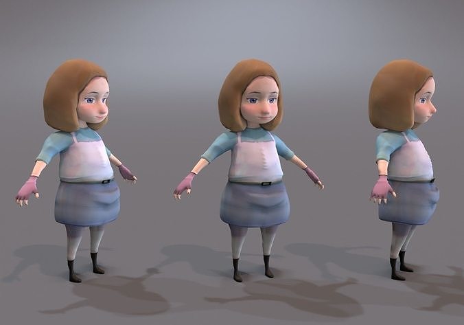 fat little girl with blond hair Low-poly 3D model