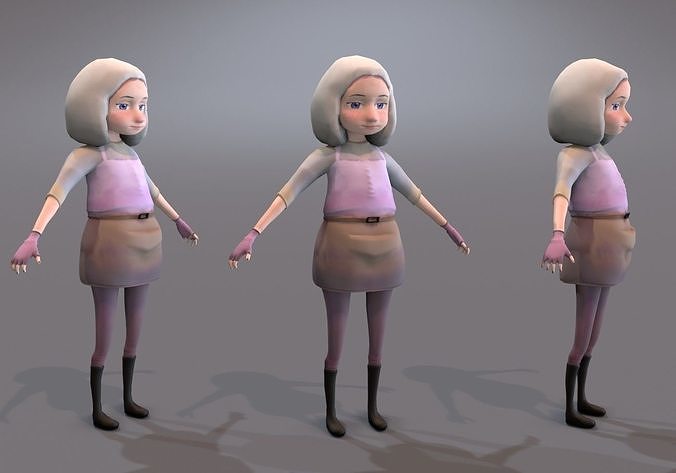 wide girl with white hair Low-poly 3D model