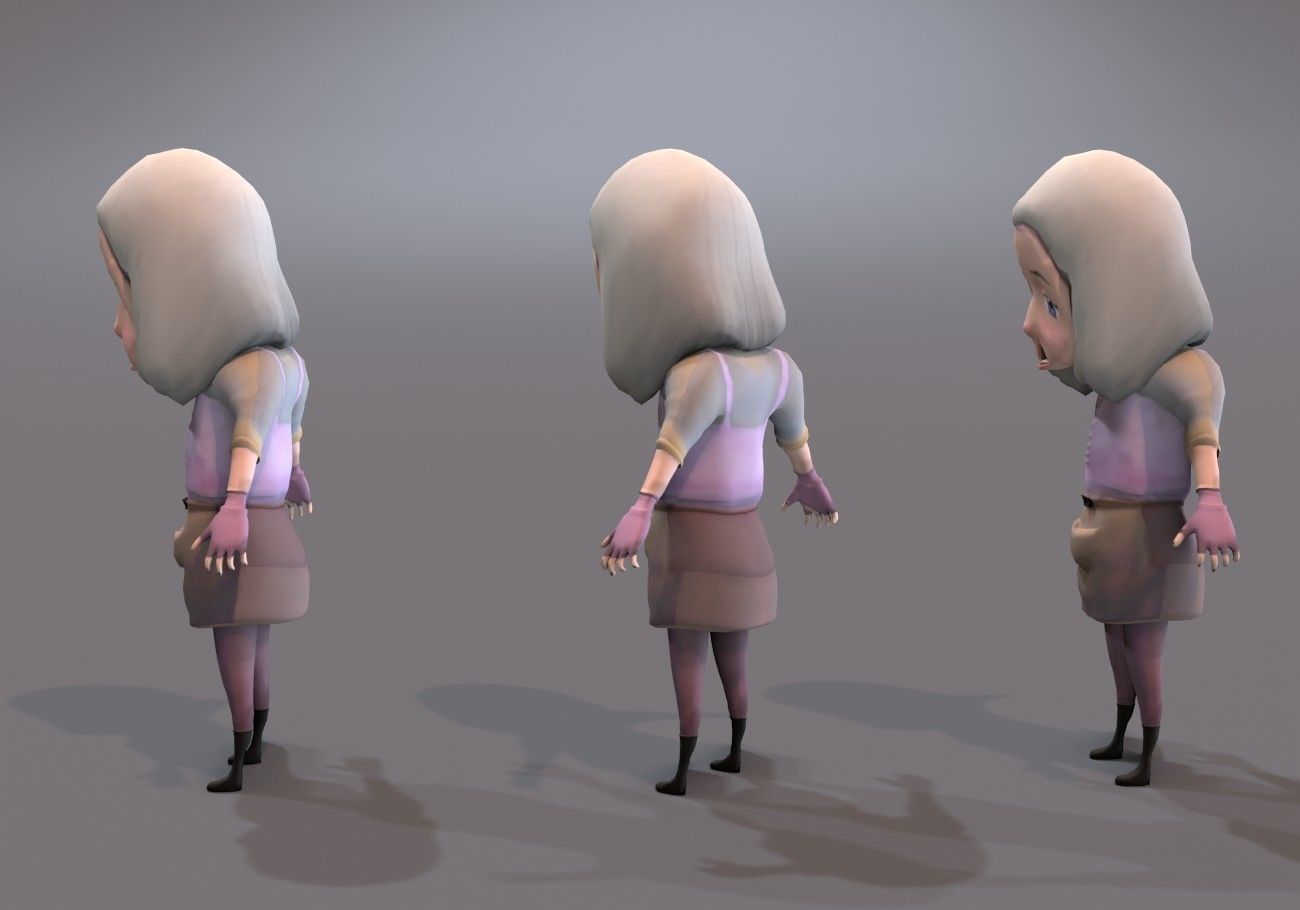 scary white girl with open mouth Low-poly 3D model_3