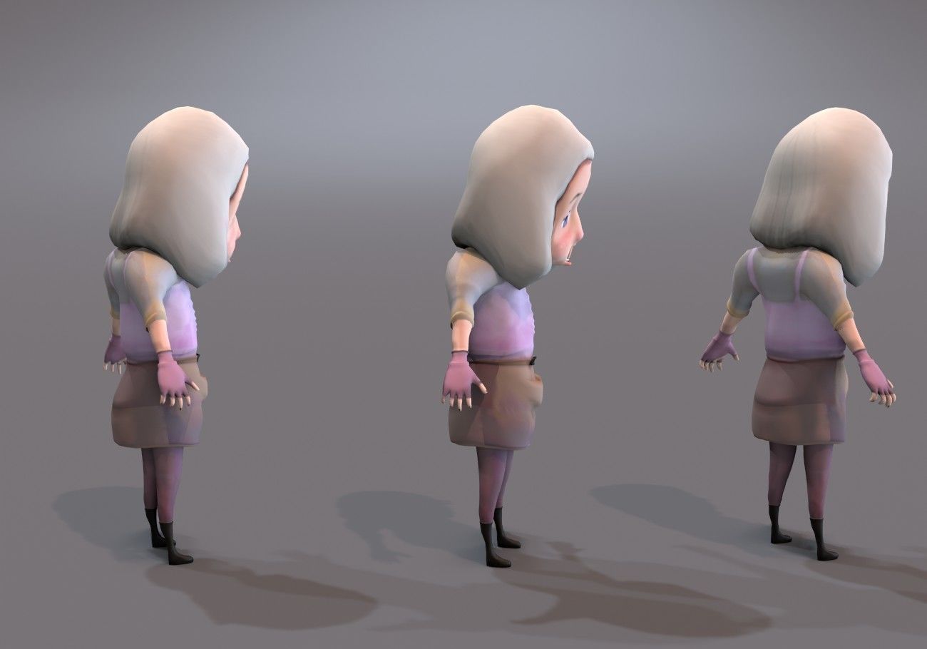 scary white girl with open mouth Low-poly 3D model_1