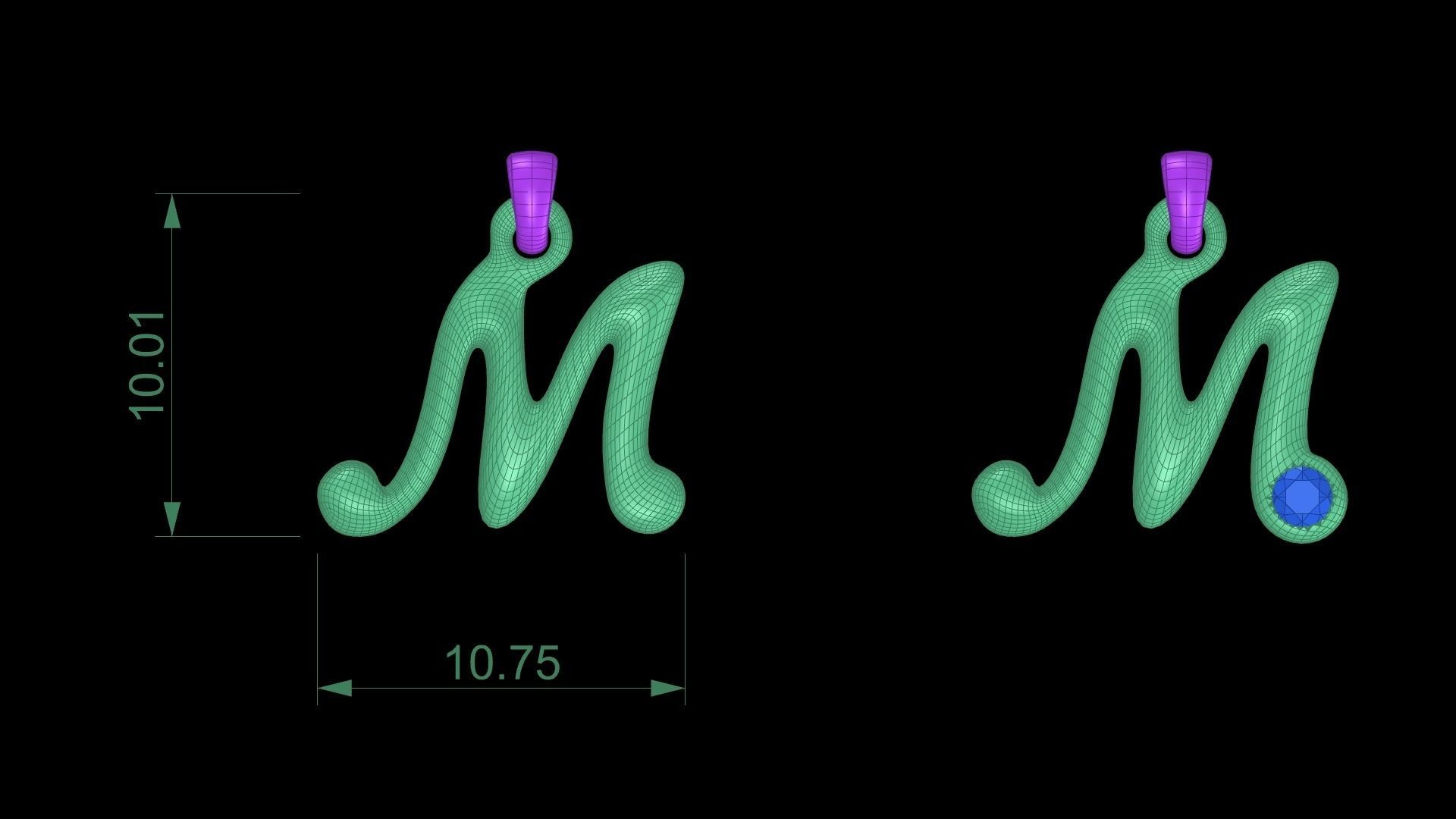 Letter M for jewelry 3D print model_5