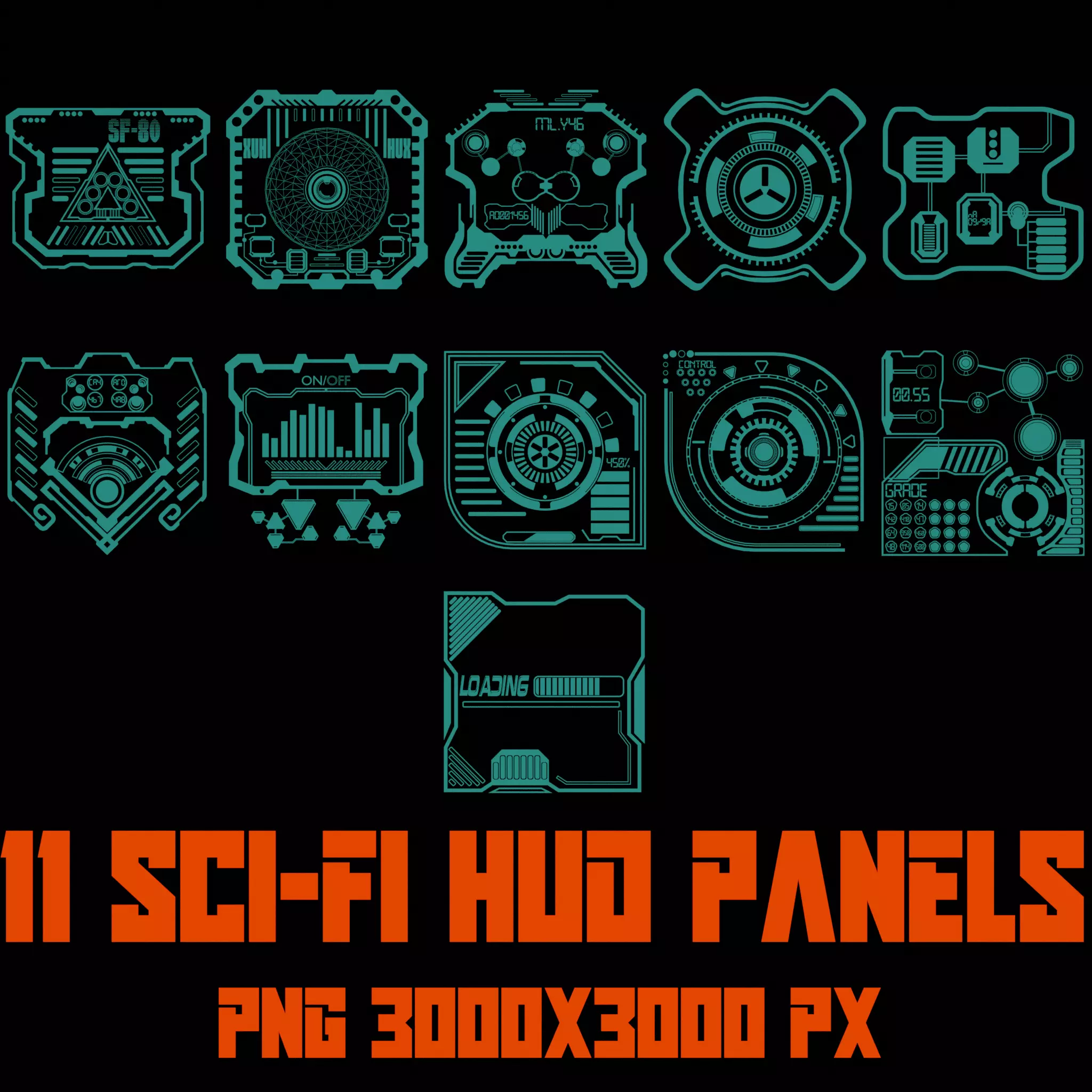 11 Sci-Fi Hud Panels Texture