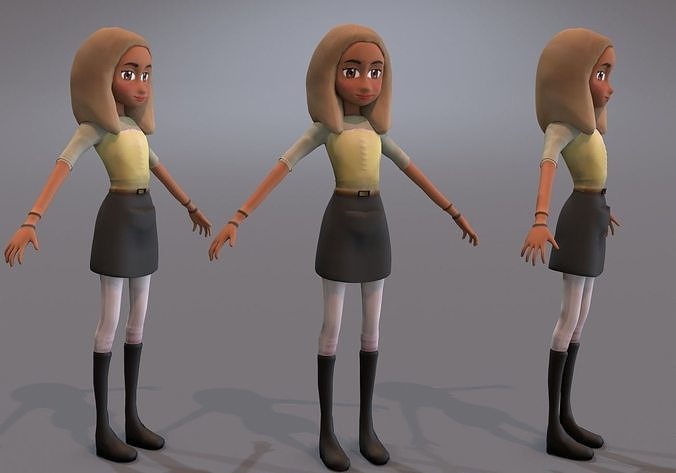 blond thin teen cartoon Low-poly 3D model